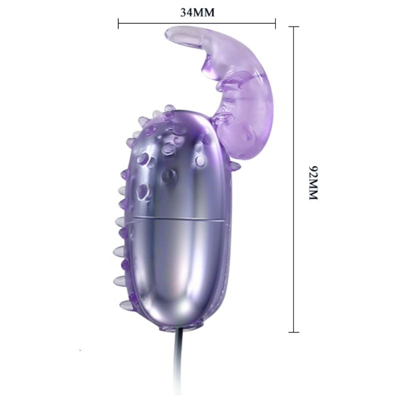 Baile Super Vibrator en detalle, con accesorio curvo morado translúcido y superficie texturizada.