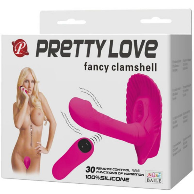 Caja del producto Pretty Love Flirtation con mando a distancia y accesorio rosa en forma de concha.