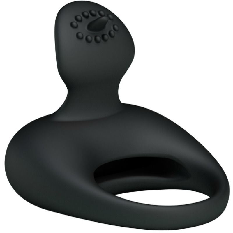 Anillo vibrador Pretty Love negro con lengüeta texturizada, vista frontal