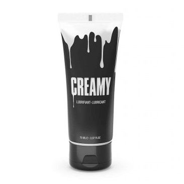 CREAMY en tubo negro y blanco, vista frontal.