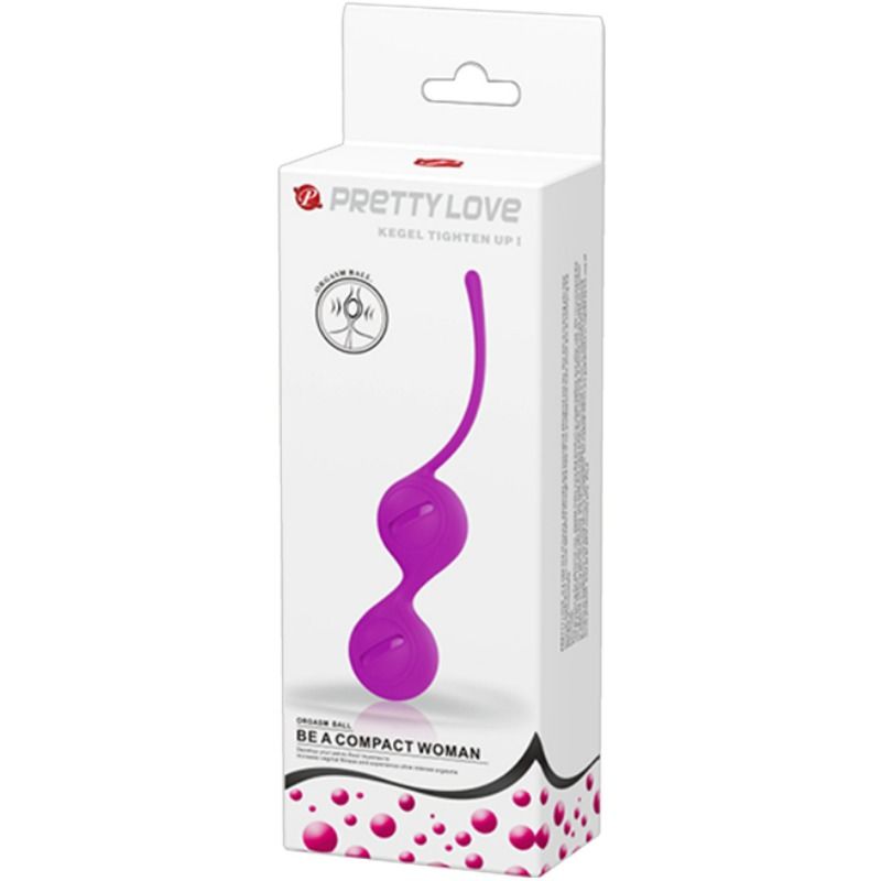 Caja del producto Pretty Love Kegel Tighten Up I con ilustración de bolas lilas.