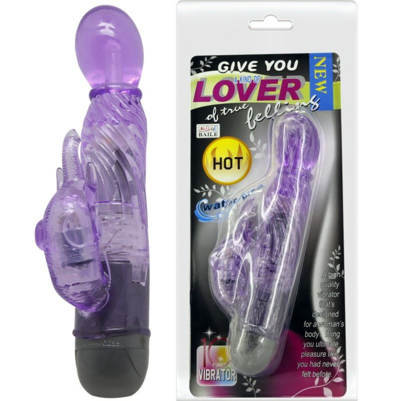 Vibrador conejito lila BAILE Give You a Kind of Lover, con caja del producto visible.