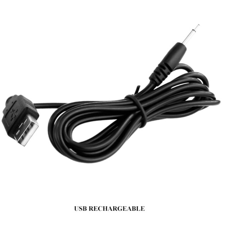 Cable de carga USB negro con conector y clavija de carga, presentado en detalle.