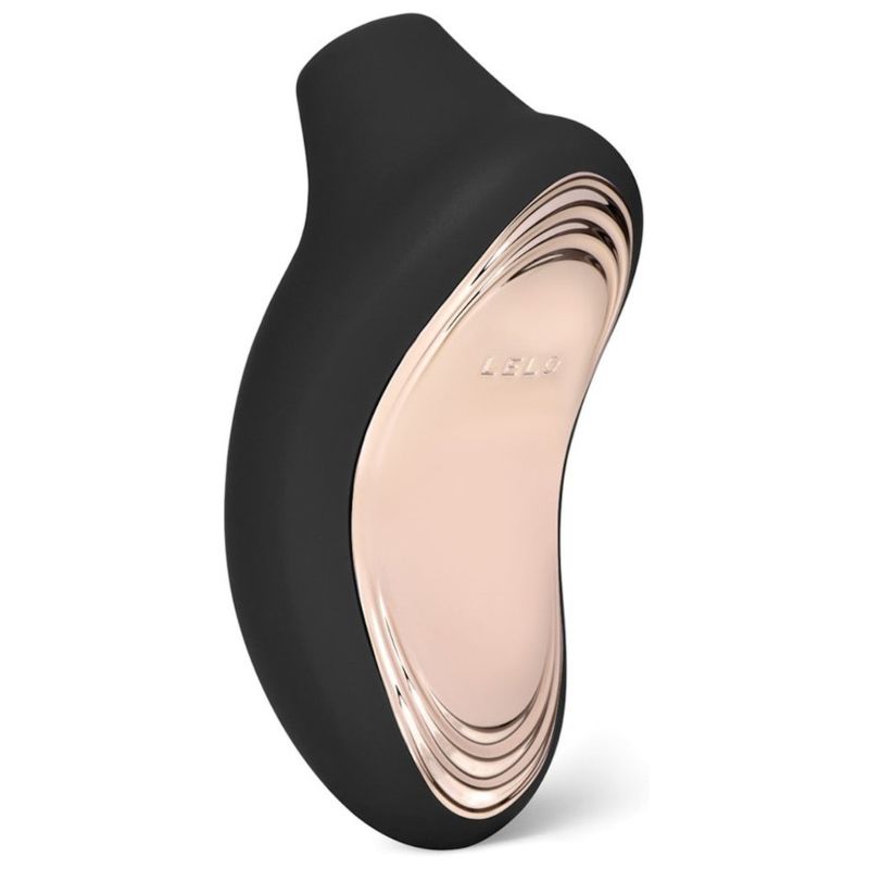 LELO SONA 2 Cruise en negro, vista frontal con panel rosa dorado.