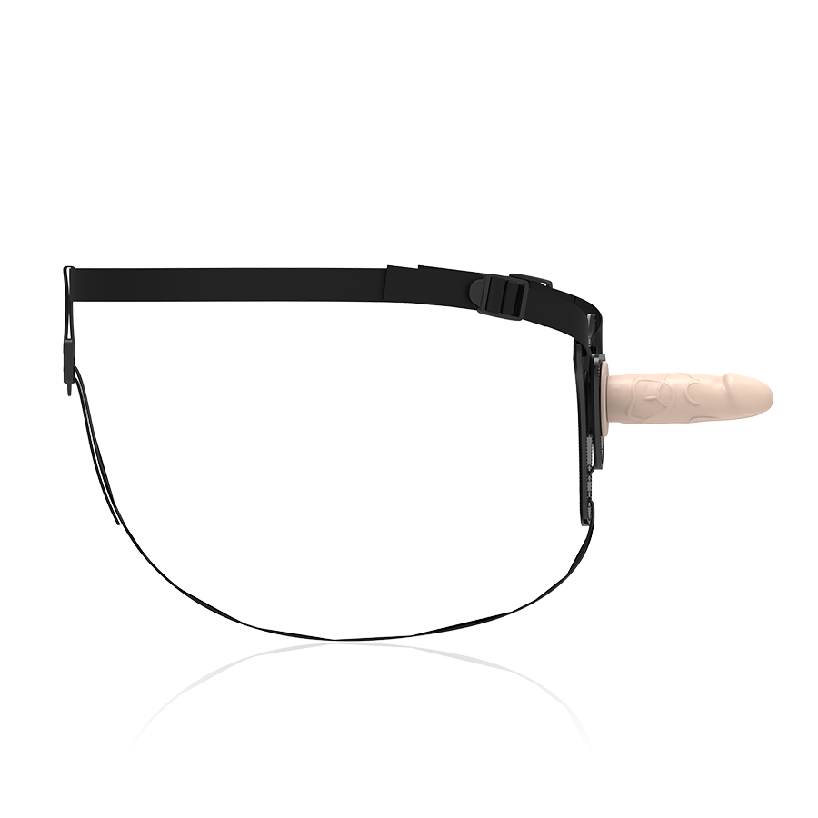 Detalle del arnés FETISH SUBMISSIVE HARNESS con inserción de silicona beige en vista lateral.