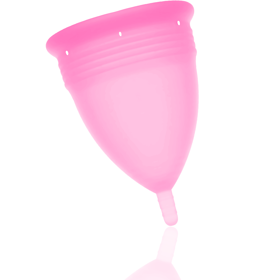 STERCUP copa menstrual rosa, vista frontal con el tallo visible.