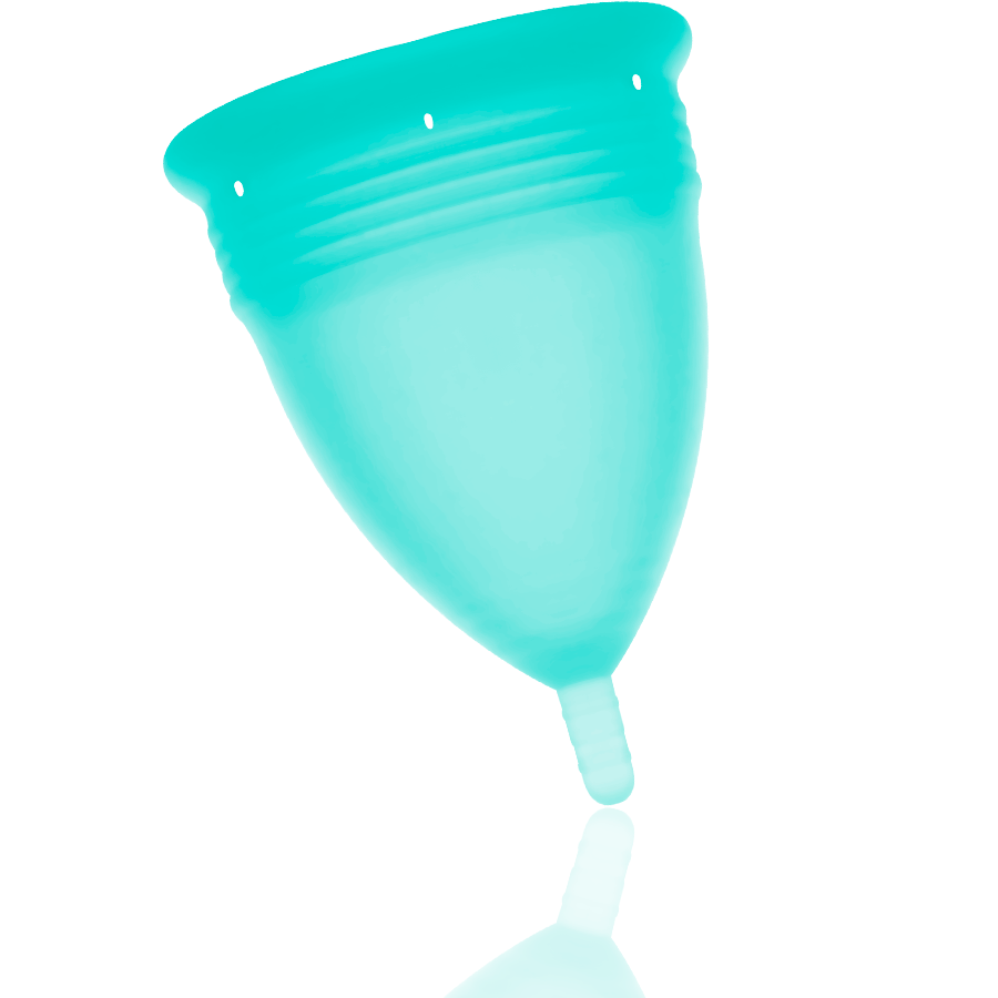 STERCUP Copa menstrual en color aquamarina, vista frontal.