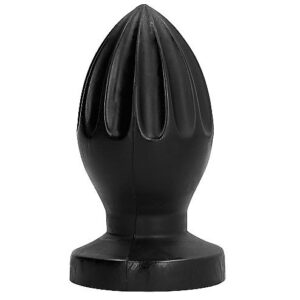 Tapón anal ALL BLACK negro con superficie ranurada y base ancha.