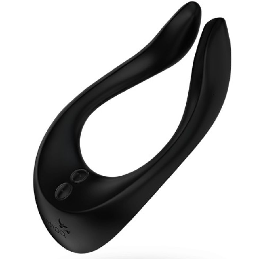 Satisfyer Partner Multifun 2 negro en vista frontal, con dos botones visibles.