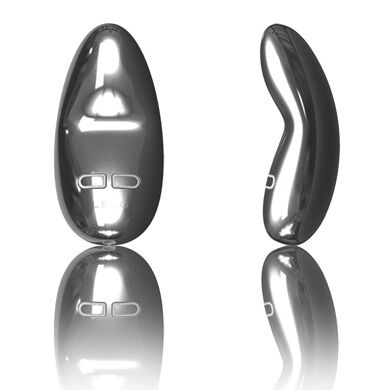 LELO Yva en color negro brillante, vista frontal y lateral.