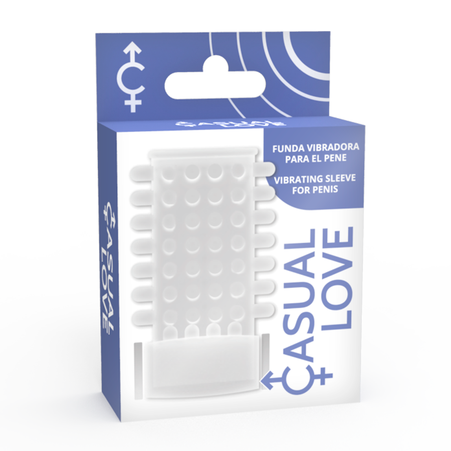 Caja del producto CASUAL LOVE para funda vibradora transparente para el pene.