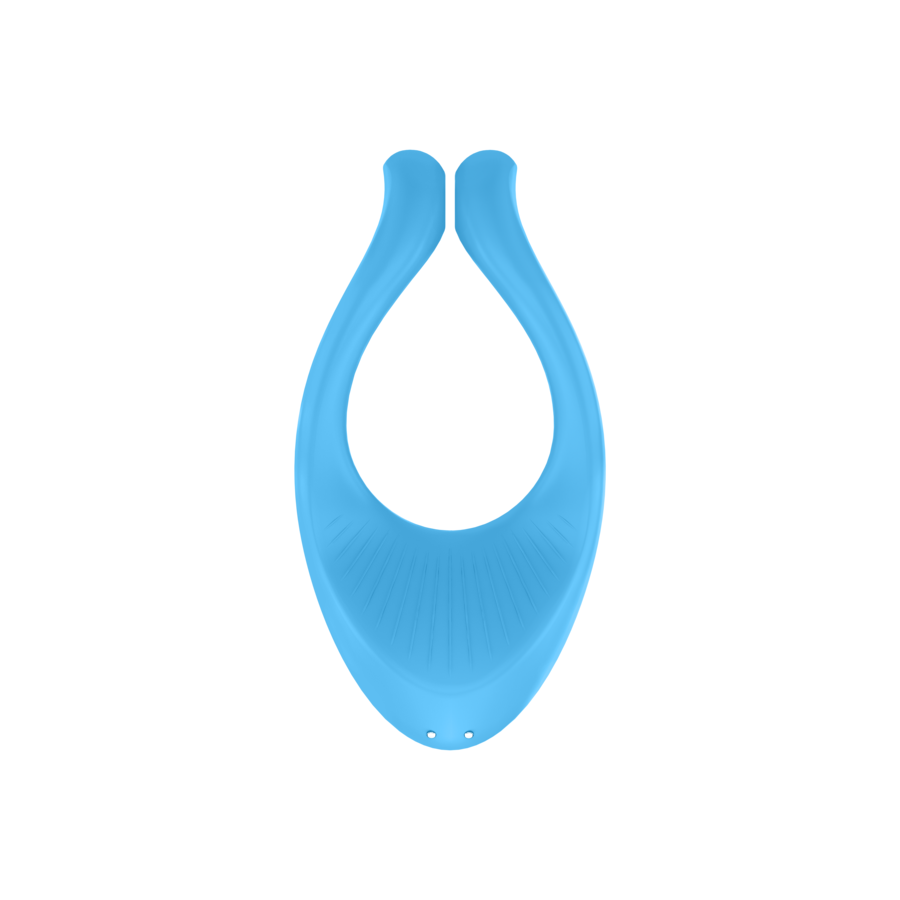 Satisfyer Partner Multifun 1 azul en vista frontal, con superficie interior texturizada.