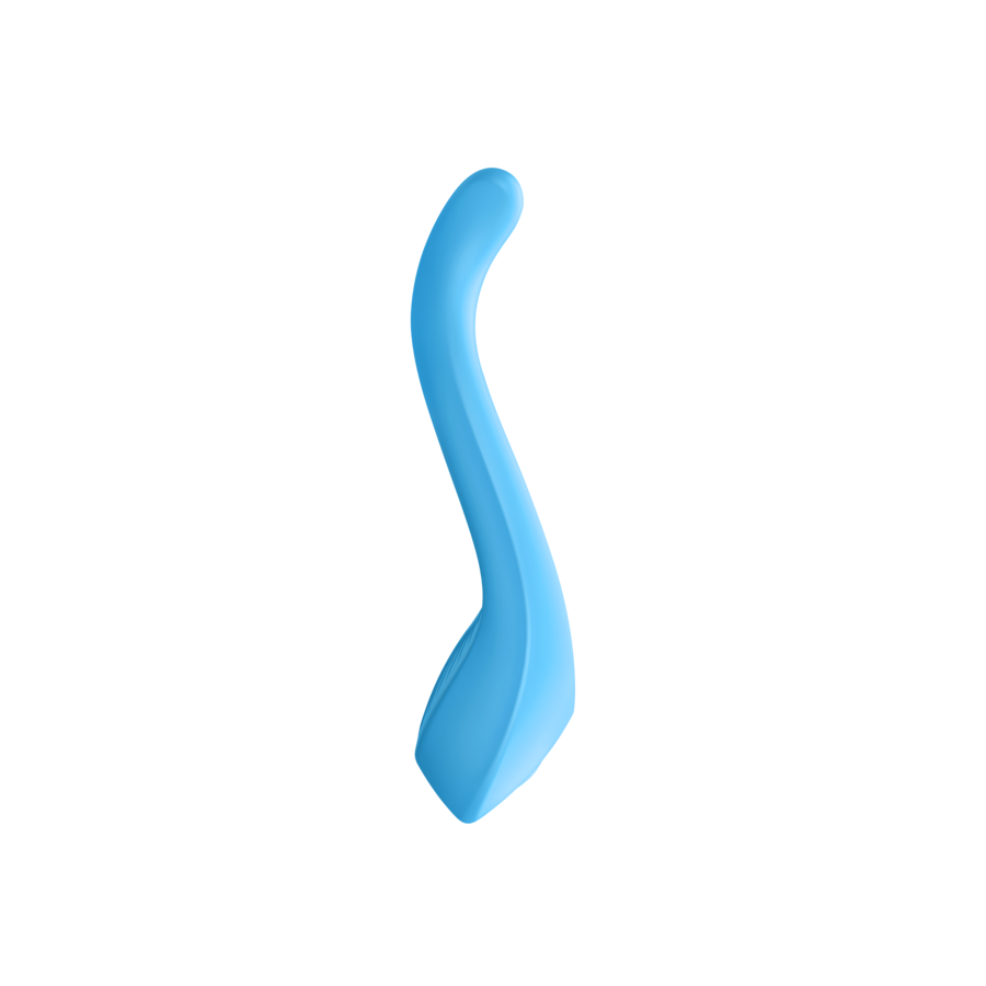 Satisfyer Partner Multifun 1 azul en vista frontal sobre fondo blanco.
