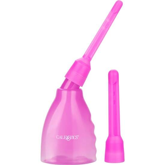 CalExotics Ultimate Douche rosa con boquilla larga y accesorio aparte.