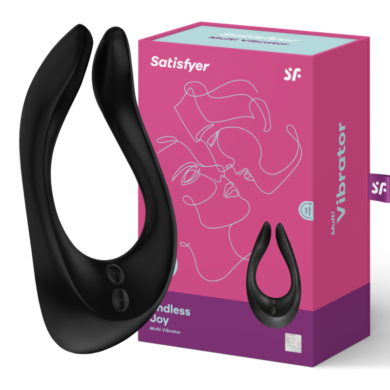 Satisfyer Partner Multifun 2 negro junto a su caja del producto.