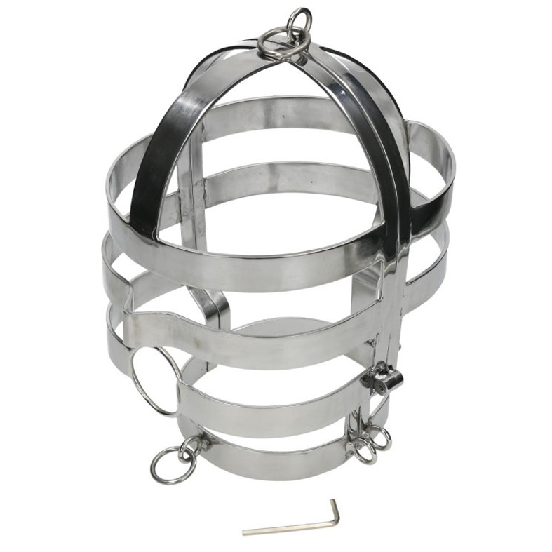 Máscara BDSM de acero METAL HARD con collar integrado y aro superior.
