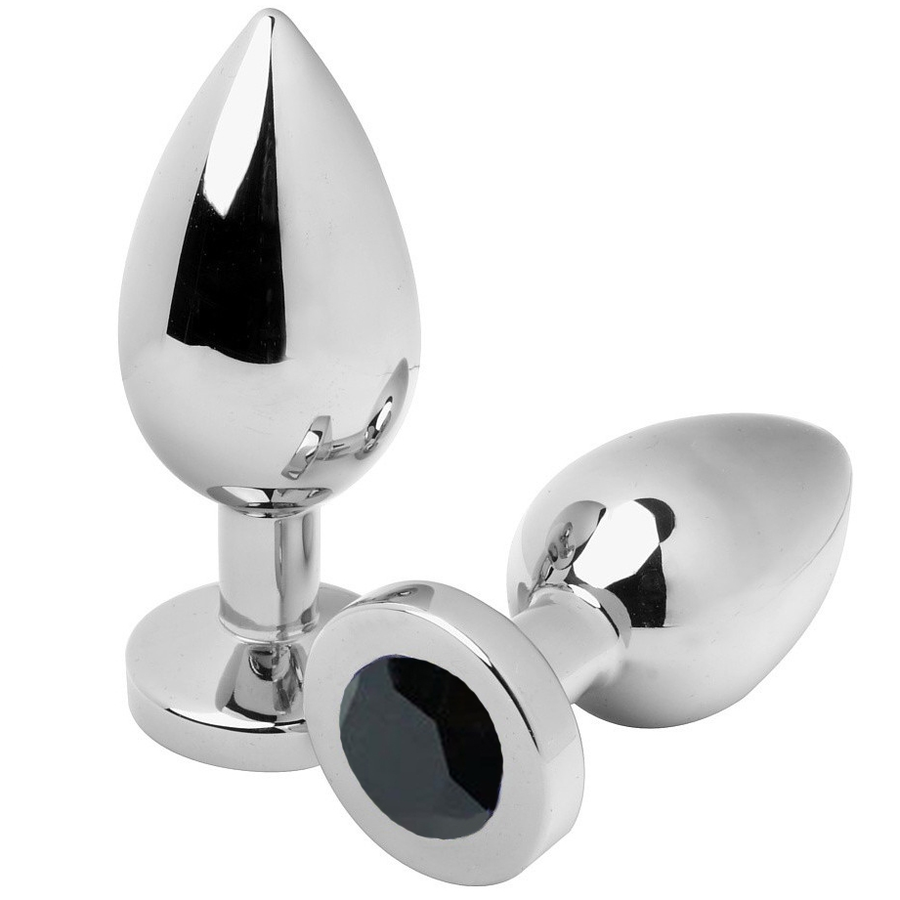 Metal Hard Diamond, plug anal cromado en forma de gota, con detalle negro.