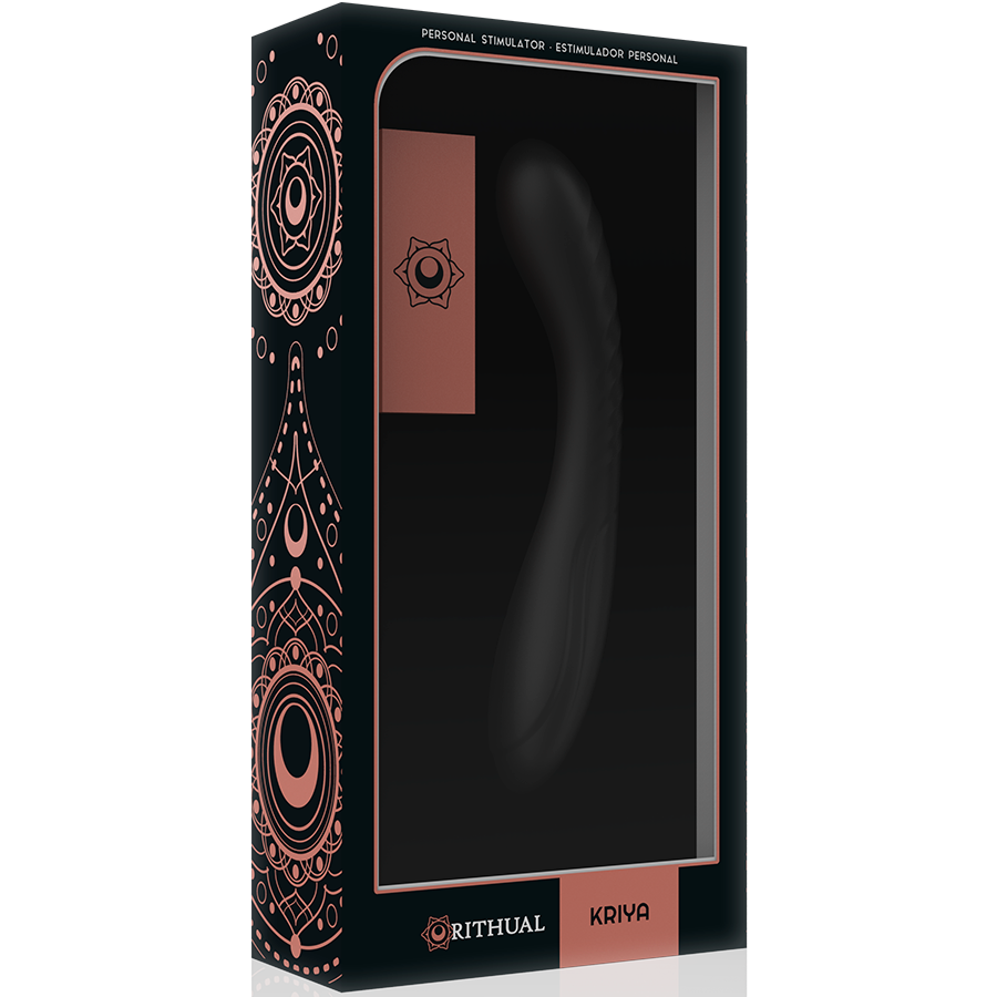 Caja del producto RITHUAL Kriya en negro y rosa, con ventana frontal y silueta visible en el interior.