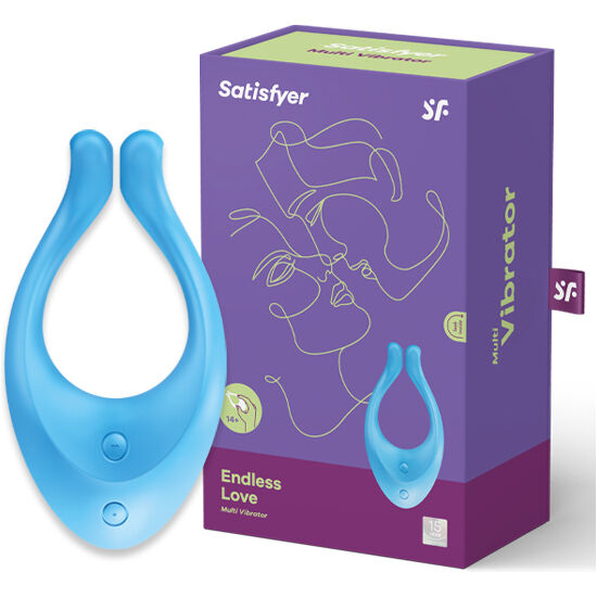 Satisfyer Partner Multifun 1 en azul junto a su caja morada.