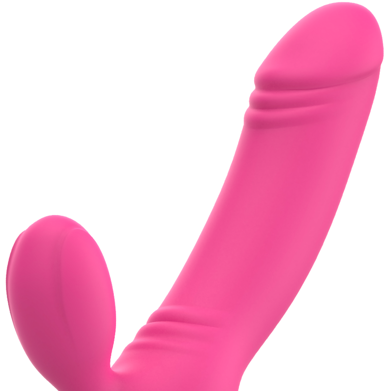 Detalle del vibrador OHMAMA Bix rosa con diseño de doble estimulación.