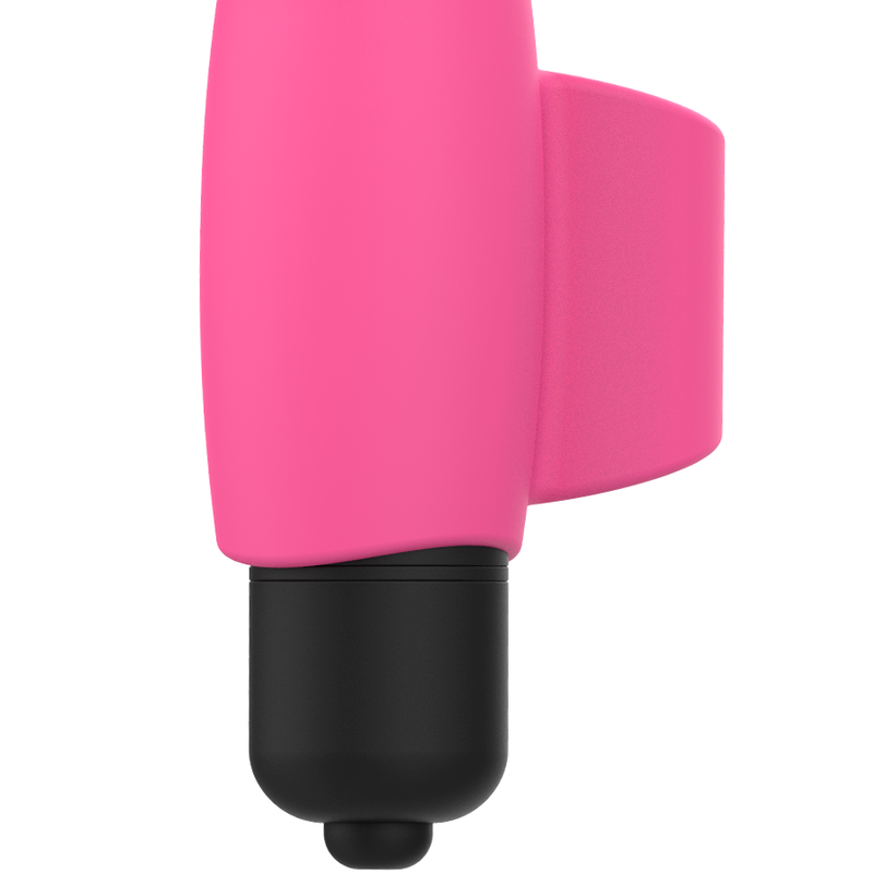 Ohmama Vibrators Pink Thimble Finger Vibrator, detalle lateral en rosa y negro.
