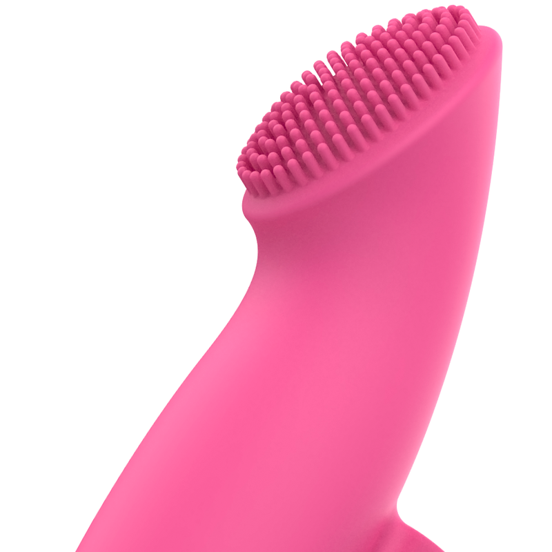 OHMAMA Pink Thimble Finger Vibrator - Xmas Edition en detalle lateral, con punta texturizada.