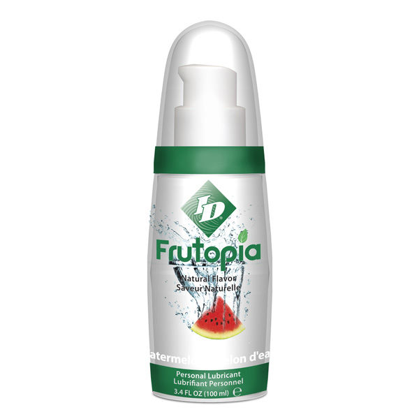 ID Frutopia lubricante con sabor a sandía en frasco blanco con dosificador.