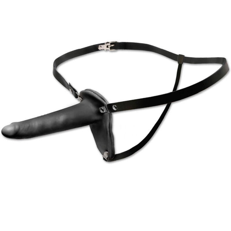 Arnés strap-on negro de Fetish Fantasy Series con correas ajustables y pieza frontal alargada.