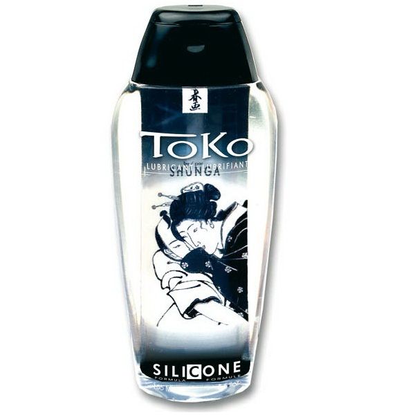 SHUNGA Toko lubricante de silicona en botella transparente con tapón negro, vista frontal.