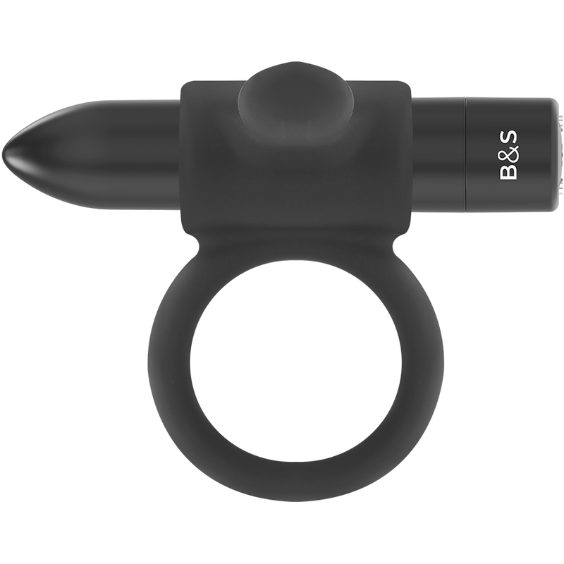 BLACK&SILVER Cameron anillo recargable negro, vista lateral con extensión tipo bala.