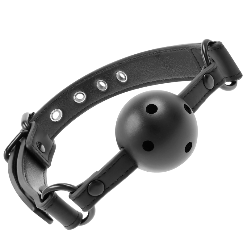 Bozal Fetish Submissive negro ajustable con bola perforada.