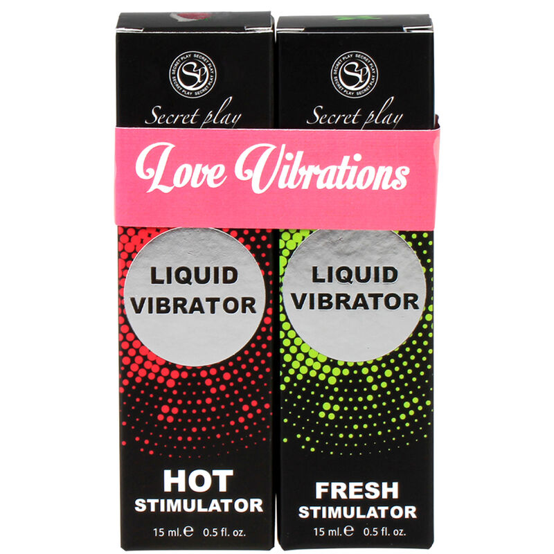 Pack dúo Secretplay Cosmetic Love Vibrations con dos cajas negras y banda rosa.
