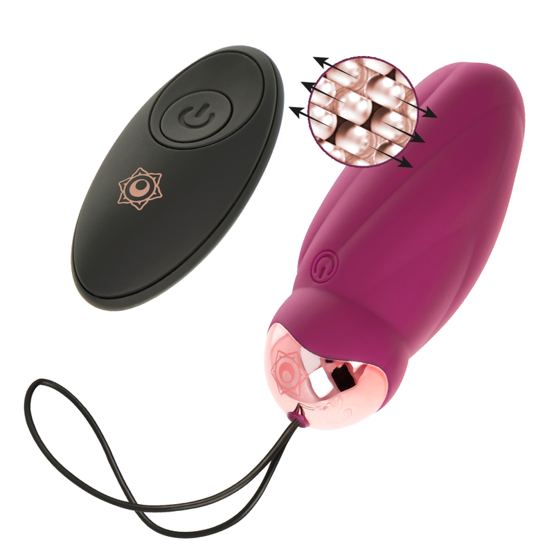 RITHUAL SITA con mando negro y huevo vibrador morado con perlas rotativas.