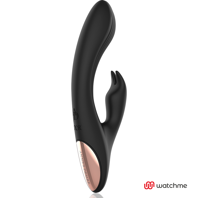 Detalle del vibrador rabbit ANNE'S DESIRE negro con base dorada.