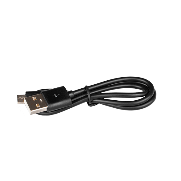 Cable USB negro para ElectraStim AXIS, visto enrollado.