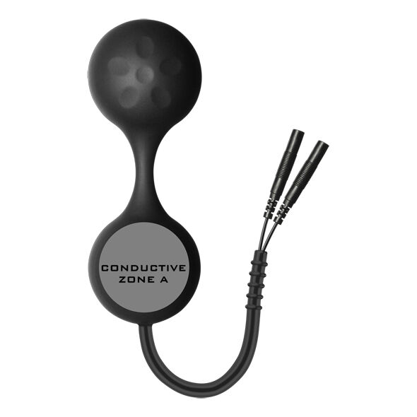 ElectraStim Lula negro, vista frontal con dos conectores de pines visibles.