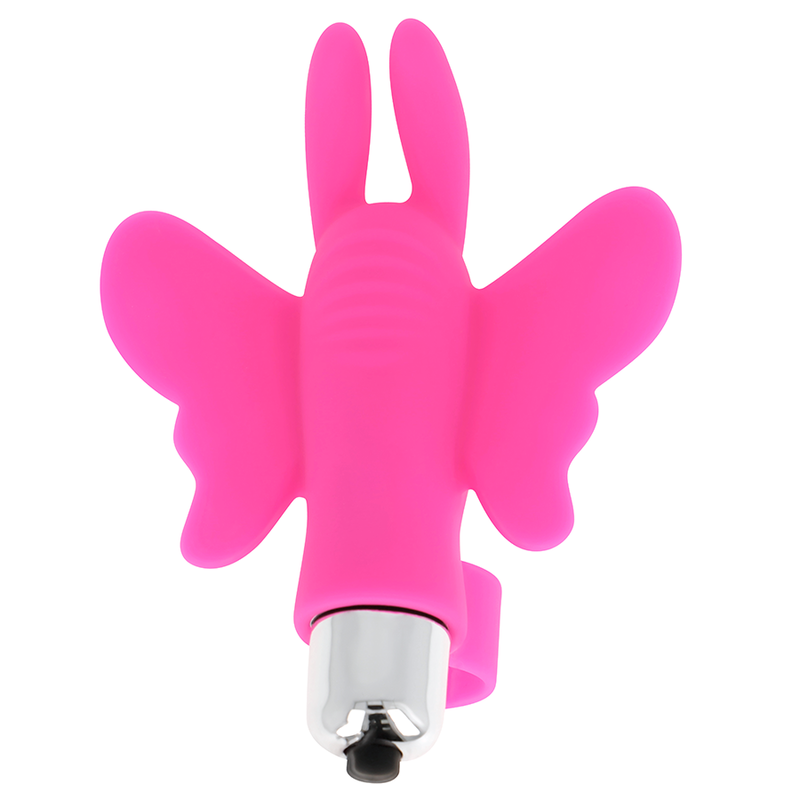 OHMAMA Butterfly estimulador de dedo rosa con forma de mariposa, vista frontal.