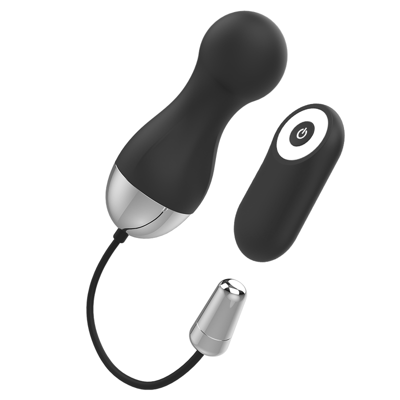 Brilly Glam Ian en detalle, vibrador tipo huevo negro con mando a distancia.