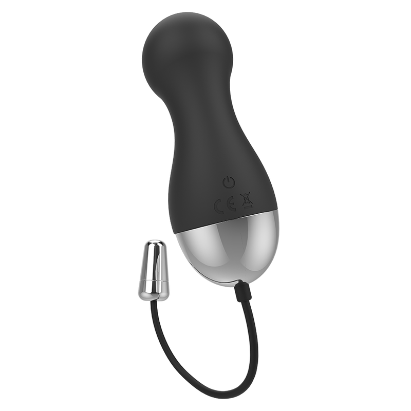 BRILLY GLAM Ian vibrador tipo huevo negro con base plateada y mando con cable visible