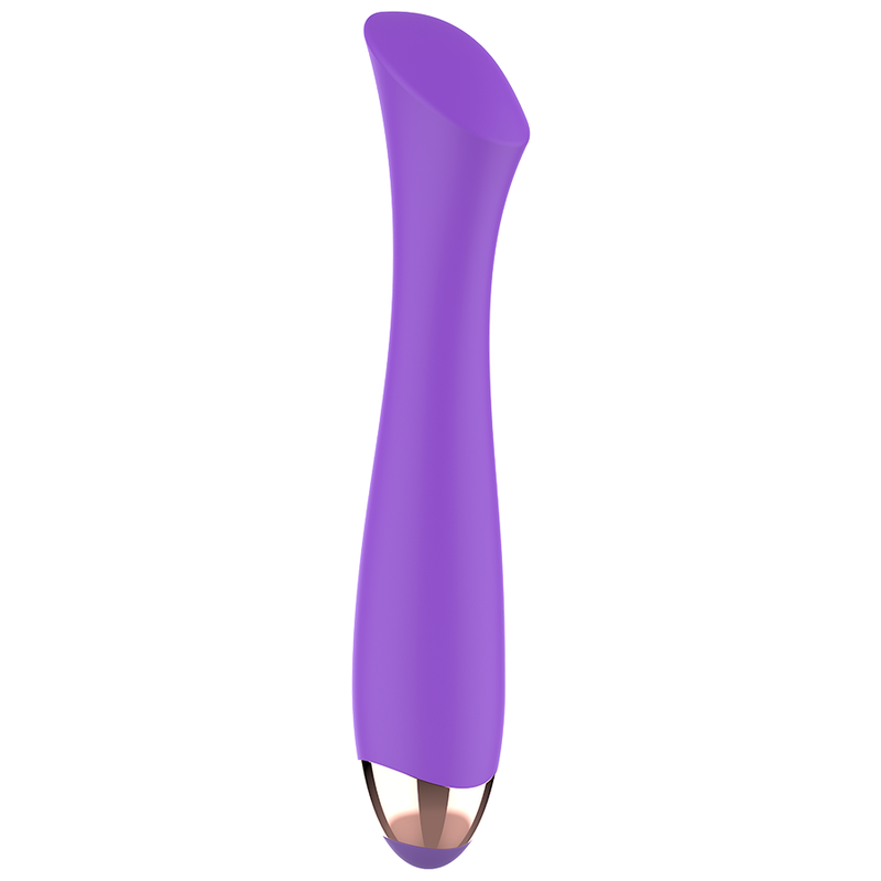 Vibrador WOMANVIBE Mandy morado, vista frontal con abertura inferior visible.