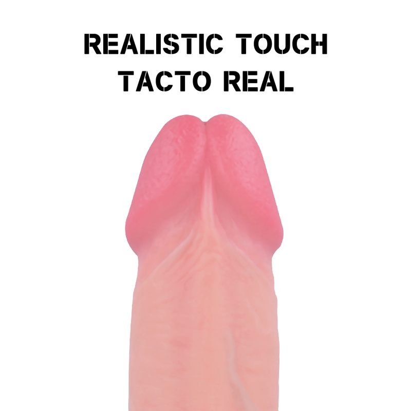 Detalle frontal del dildo ROCK ARMY Tiger en rosa bicolor, con textura visible.