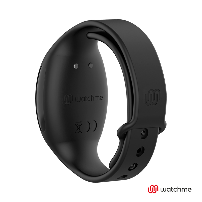 Wearwatch WatchMe negro en vista lateral, con correa ajustable y logotipo visible.
