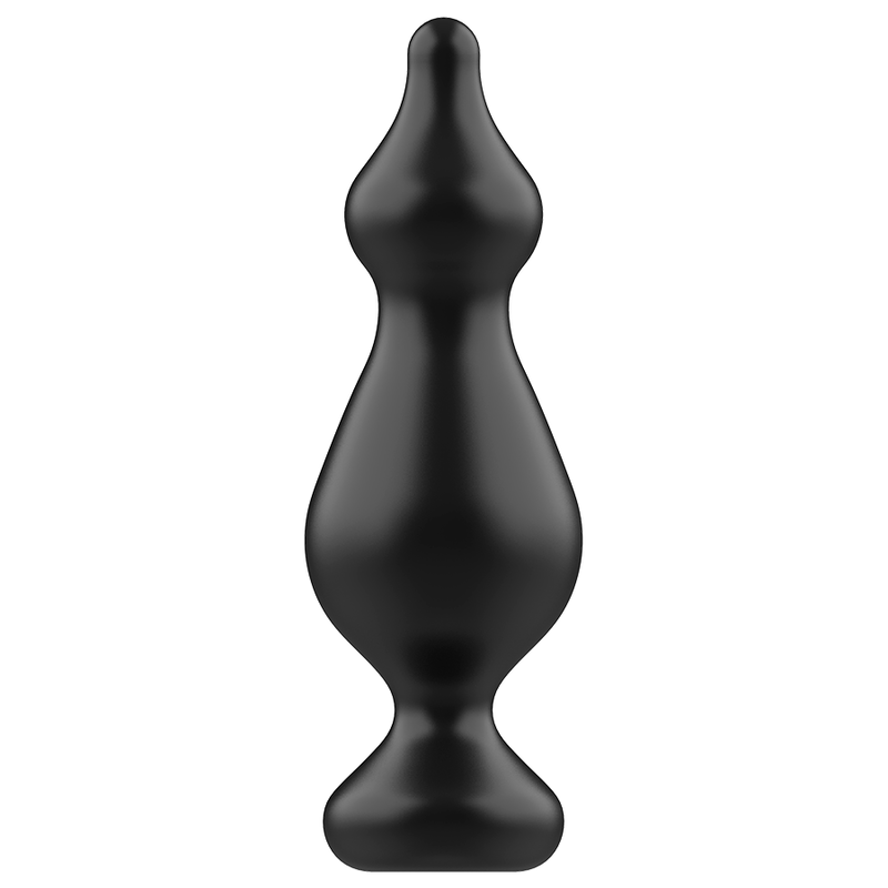 Tapón anal negro Addicted Toys, vista frontal con forma bulbosa.