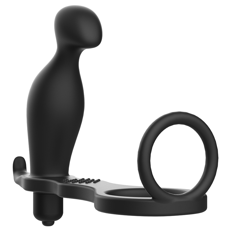 Plug anal negro Addicted Toys con anillo de silicona visible en vista lateral