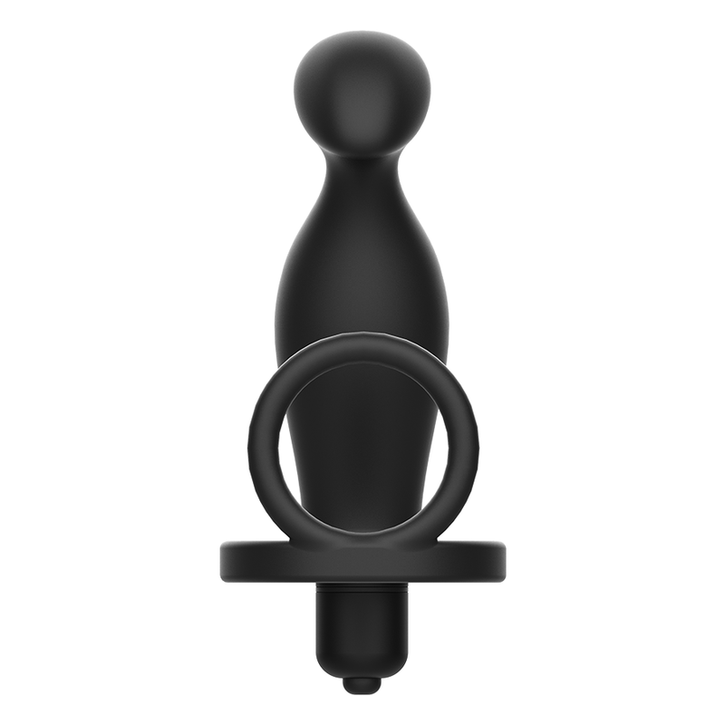 Addicted Toys plug anal negro con anillo de silicona, vista frontal