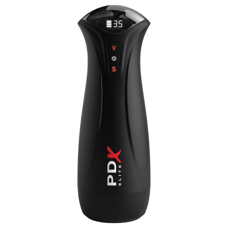 PDX ELITE Fap-Gasm Clear en vista frontal, con pantalla digital y botones de control visibles.