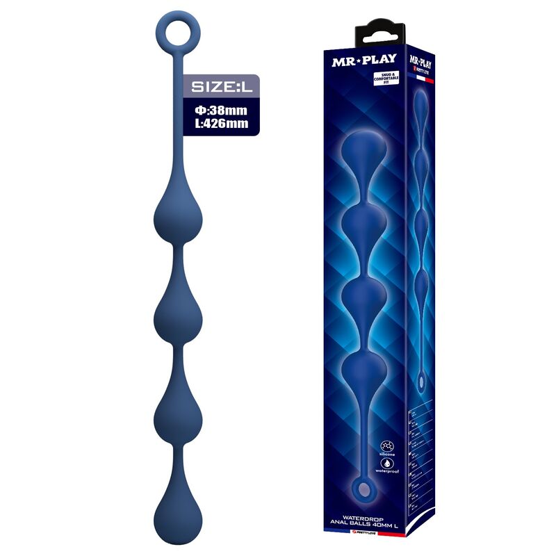 MR PLAY Bolas anales de silicona, azul — Talla L (42,6 cm)