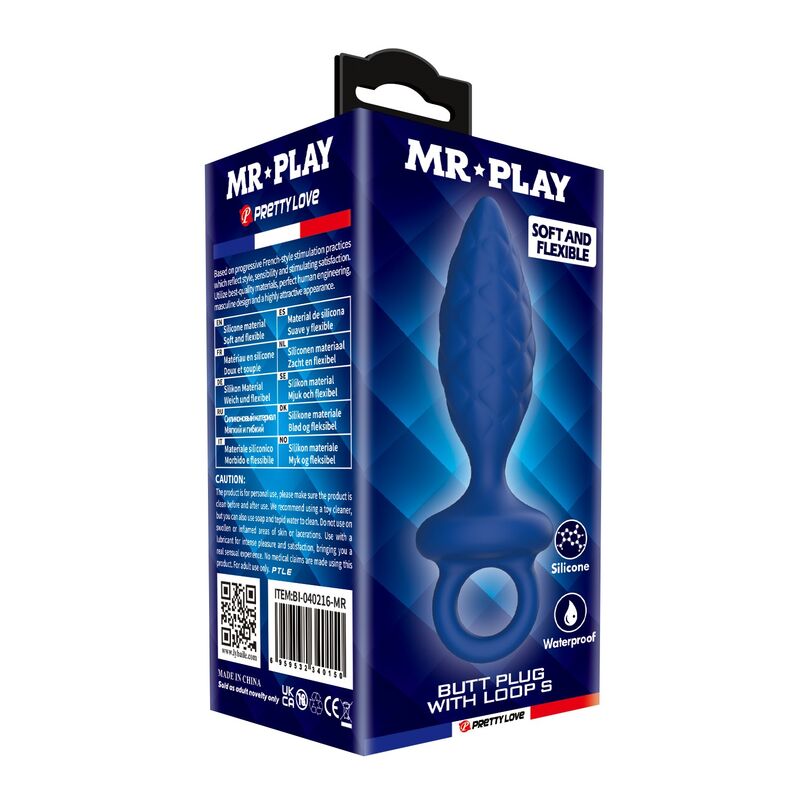 MR PLAY - PLUG ANAL TEXTURIZADO CON ANILLA AZUL S - Imagen 3