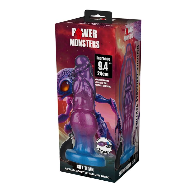 Power Monsters Rift Titan — Dildo inflable de fantasía en silicona, 24 cm (Ø 5 cm), bicolor - Imagen 2