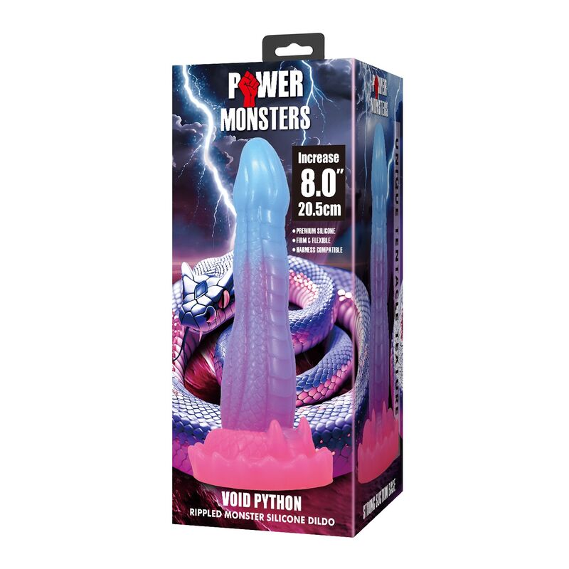 Power Monsters Void Python — Dildo de fantasía con ventosa, 20,5 cm Ø 5,2 cm — azul/púrpura/rosa - Imagen 2